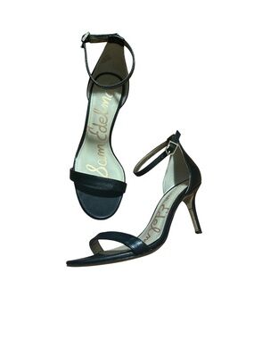Sam Edelman Patti Heels 6.5 Black Ankle Strap Sandal Minimal Strappy 3.25” Heel